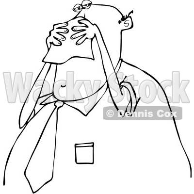 Clipart of a Cartoon Black and White Chubby Business Man Blowing His Nose into a Tissue - Royalty Free Vector Illustration © djart #1371800