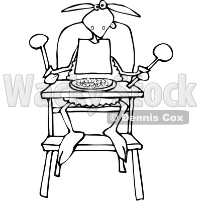 Cartoon Clipart of a Black and White Baby Lamb Sitting in a High Chair and Wearing a Bib - Royalty Free Vector Illustration © djart #1375294