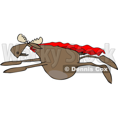 Clipart of a Cartoon Super Hero Moose Flying with a Cape - Royalty Free Vector Illustration © djart #1376373