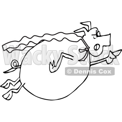 Clipart of a Cartoon Black and White Chubby Pig Super Hero Flying - Royalty Free Vector Illustration © djart #1376374