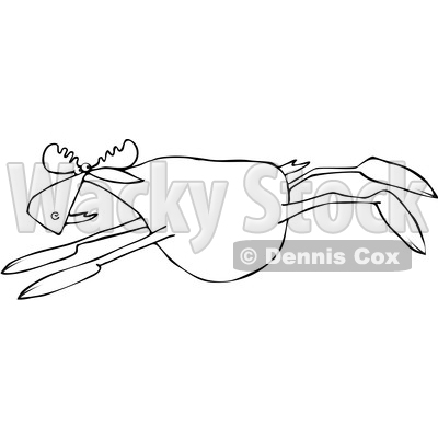 Clipart of a Cartoon Black and White Moose Leaping - Royalty Free Vector Illustration © djart #1376376