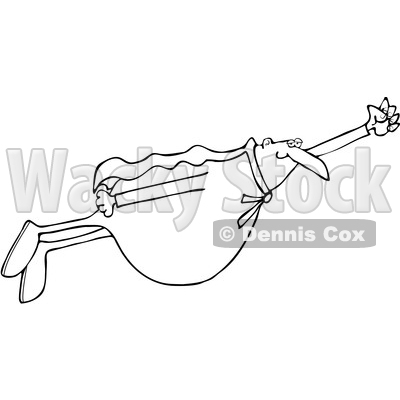 Clipart of a Black and White Chubby Male Super Hero Flying - Royalty Free Vector Illustration © djart #1377532
