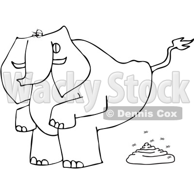 Clipart of a Cartoon Black and White Lineart Elephant Squatting and Pooping - Royalty Free Vector Illustration © djart #1388394