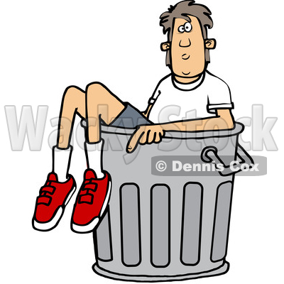 Clipart of a Cartoon White Boy in a Trash Can - Royalty Free Vector Illustration © djart #1389535