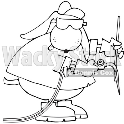 Clipart of a Cartoon Black and White Lineart Industrial Dog Welder - Royalty Free Vector Illustration © djart #1391245