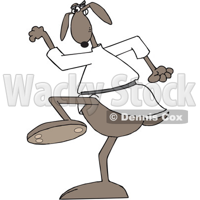 Clipart of a Cartoon Brown Martial Arts Dog Doing a Karate Kick - Royalty Free Vector Illustration © djart #1392209