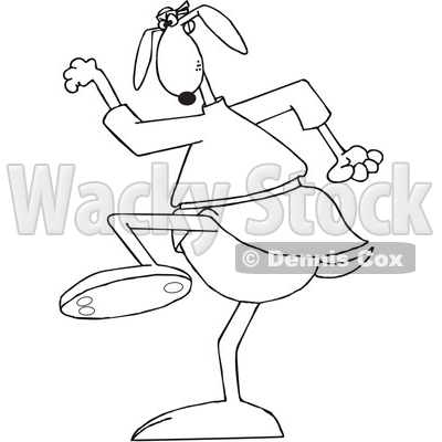 Clipart of a Cartoon Black and White Lineart Martial Arts Dog Doing a Karate Kick - Royalty Free Vector Illustration © djart #1392210