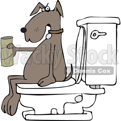 Clipart of a Cartoon Brown Dog out of Tp, Sitting on a Toilet - Royalty Free Vector Illustration © djart #1392211