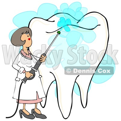 Clipart of a Cartoon Caucasian Female Dentist Power Washing a Tooth - Royalty Free Illustration © djart #1394151