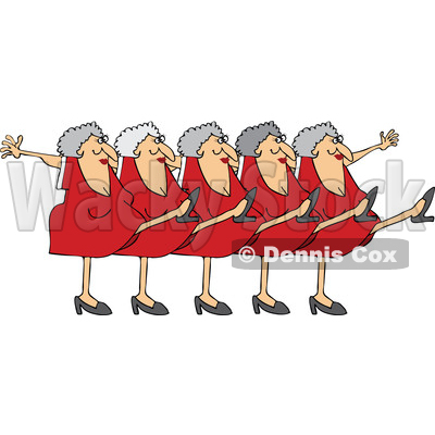 Clipart of a Cartoon Chorus Line of Senior Caucasian Ladies Dancing the Can Can - Royalty Free Vector Illustration © djart #1396161