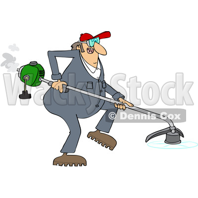 Cartoon Clipart of a Chubby White Male Landscaper or Gardener Using a Weed Wacker - Royalty Free Vector Illustration © djart #1400171