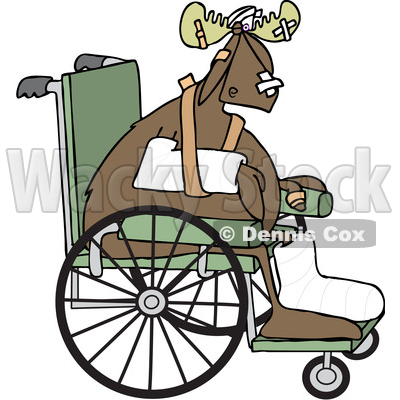 Clipart of an Injured Accident Prone Moose in a Wheelchair - Royalty Free Vector Illustration © djart #1402902