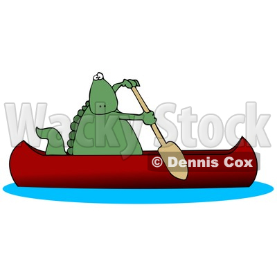 Green Dino Paddling a Red Canoe Clipart Illustration © djart #14063