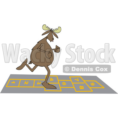 Clipart of a Cartoon Moose Playing Hopscotch - Royalty Free Vector Illustration © djart #1408687