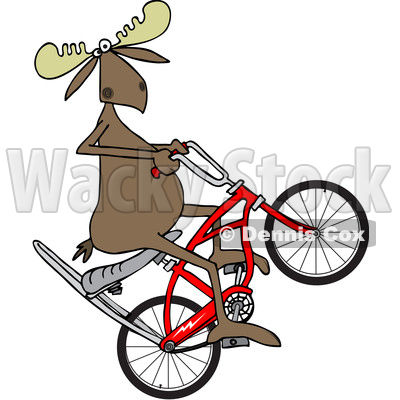 Clipart of a Cartoon Moose Popping a Wheelie on a Stingray Bicycle - Royalty Free Vector Illustration © djart #1409542
