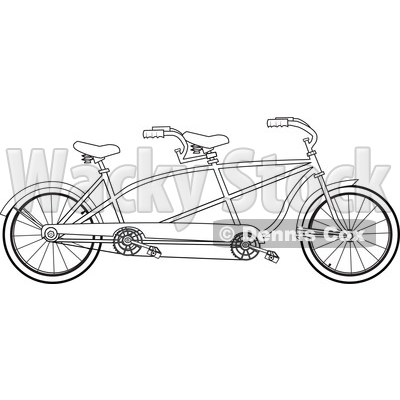 Cartoon Clipart of a Black and White Lineart Tandem Bicycle - Royalty Free Vector Illustration © djart #1409767