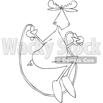 Clipart of a Cartoon Black and White Moose Skipping Rope - Royalty Free Vector Illustration © djart #1413986
