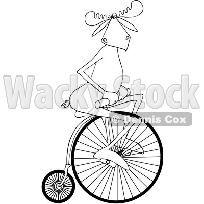 Clipart of a Cartoon Black and White Moose Riding a Penny Farthing Bicycle - Royalty Free Vector Illustration © djart #1413988