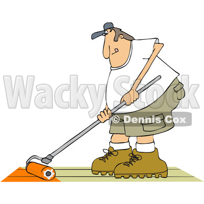 Clipart of a Cartoon Caucasian Man Using a Roller to Stain His Deck - Royalty Free Vector Illustration © djart #1413991