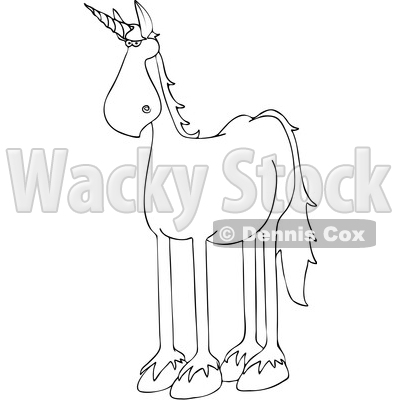 Clipart of a Cartoon Black and White Lineart Unicorn - Royalty Free Vector Illustration © djart #1417661