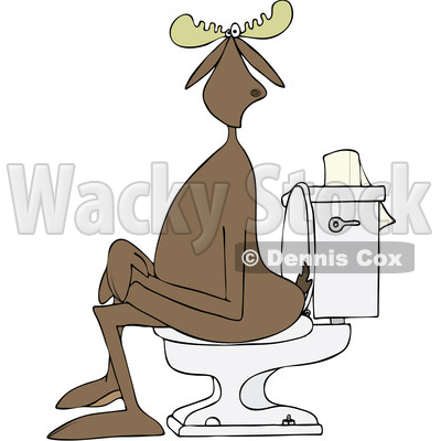 Clipart of a Cartoon Moose Sitting Cross Legged on a Toilet - Royalty Free Vector Illustration © djart #1417669