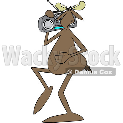 Clipart of a Cartoon Moose Listening to Music and Carrying a Boom Box on His Shoulder - Royalty Free Vector Illustration © djart #1419319