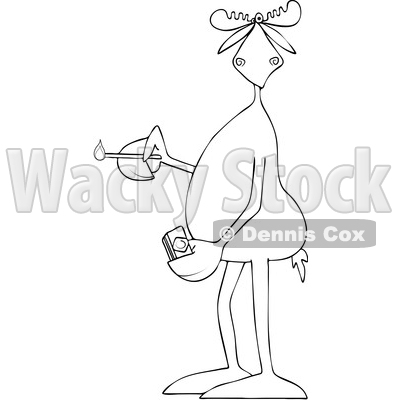 Clipart of a Cartoon Black and White Lineart Moose Holding a Lit Match - Royalty Free Vector Illustration © djart #1419362