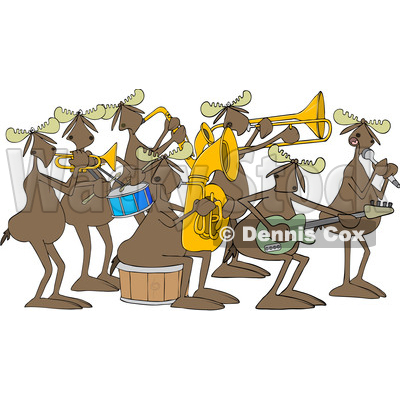 Clipart of a Cartoon Moose Band Playing Instruments and Singing - Royalty Free Vector Illustration © djart #1425399