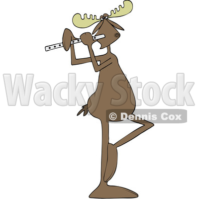 Clipart of a Cartoon Musician Moose Playing a Flute - Royalty Free Vector Illustration © djart #1426143