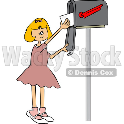 Clipart of a Cartoon Happy White Girl Getting Letters from a Mailbox - Royalty Free Vector Illustration © djart #1432697