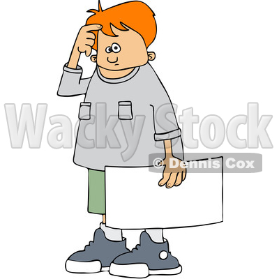 Clipart of a Cartoon Confused White Boy Protestor Holding a Sign - Royalty Free Vector Illustration © djart #1433895