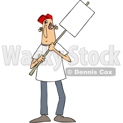 Clipart of a Cartoon White Male Protester Holding a Sign - Royalty Free Vector Illustration © djart #1433898