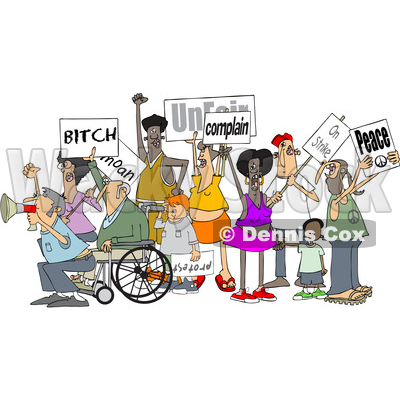 Clipart of a Cartoon Crowd of Angry Protestors Holding up Signs - Royalty Free Vector Illustration © djart #1434140