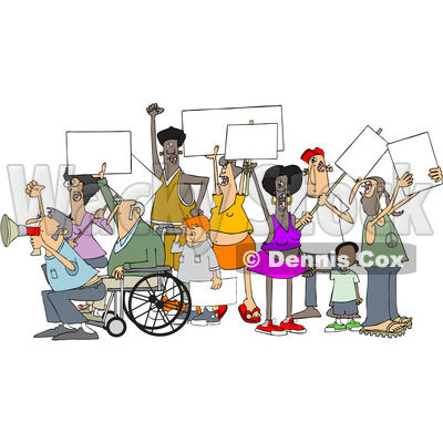 Clipart of a Cartoon Crowd of Angry Protestors Holding up Blank Signs - Royalty Free Vector Illustration © djart #1434142