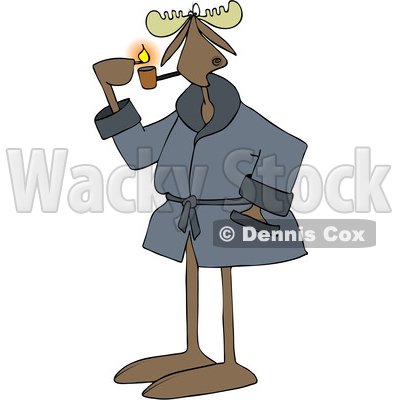 Clipart of a Cartoon Moose in a Robe, Lighting a Pipe - Royalty Free Vector Illustration © djart #1441838