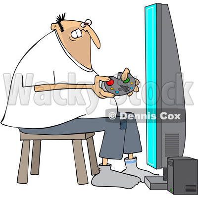 Clipart of a Cartoon Chubby White Man Playing Video Games - Royalty Free Vector Illustration © djart #1448475