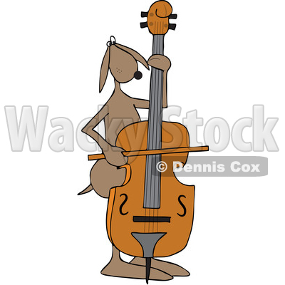 Clipart of a Cartoon Dog Musician Playing a Bass Fiddle - Royalty Free Vector Illustration © djart #1448480