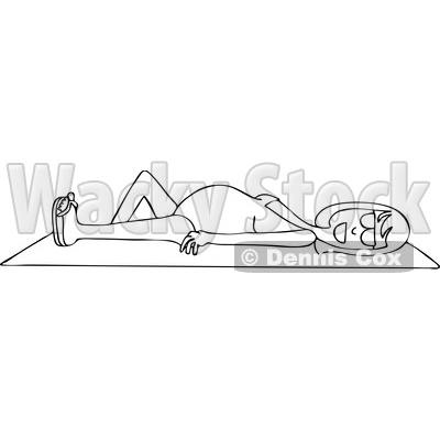 Clipart Graphic of a Cartoon Black and White Lineart Happy Pregnant Woman Sun Bathing on a Beach Towel - Royalty Free Vector Illustration © djart #1451405