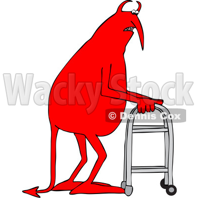 Clipart of a Cartoon Old Devil Using a Walker - Royalty Free Vector Illustration © djart #1455433