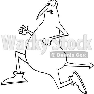 Clipart of a Cartoon Black and White Chubby Devil Running - Royalty Free Vector Illustration © djart #1455537