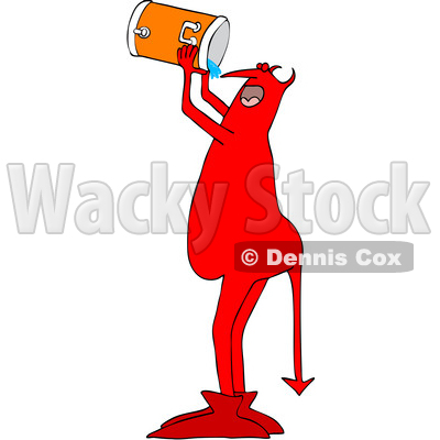 Clipart of a Chubby Red Devil Chugging Water from a Beverage Cooler - Royalty Free Vector Illustration © djart #1457635