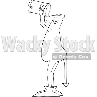 Clipart of a Chubby Black and White Devil Chugging Water from a Beverage Cooler - Royalty Free Vector Illustration © djart #1457636