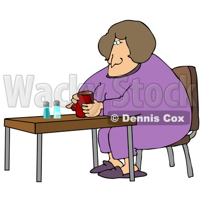 Tired Woman In Purple Pajamas And Slippers, Sitting At A Table And Drinking Coffee While Zoning Out In The Morning Clipart Illustration © djart #14591