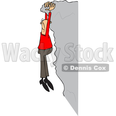 Clipart of a Man Hanging from a Cliff Edge - Royalty Free Vector Illustration © djart #1459389