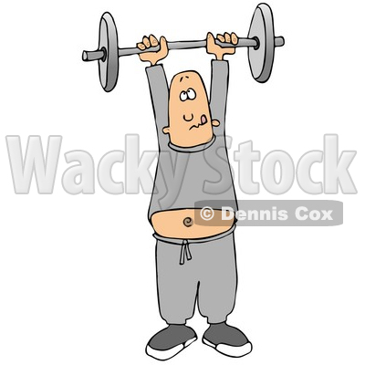 Man In Sweats, Struggling To Hold A Barbell Above His Head While Exercising In The Fitness Gym Clipart Illustration © djart #14595