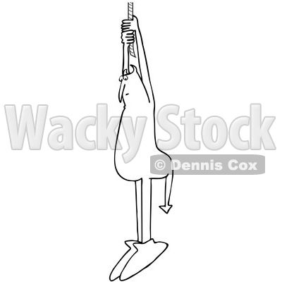 Clipart of a Black and White Chubby Devil Hanging from a Rope - Royalty Free Vector Illustration © djart #1462273