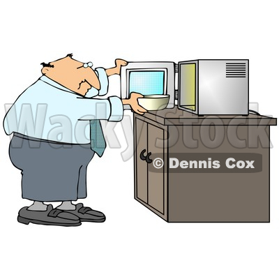 Chubby And Balding Middle Aged Caucasian Businessman Putting A Bowl In A Microwave For Lunch At The Office Clipart Illustration Graphic © djart #14713