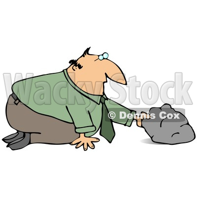 Businessman In A Green Shirt And Tie, Kneeling To Look And See What He Can Discover Under A Rock Clipart Graphic © djart #15138