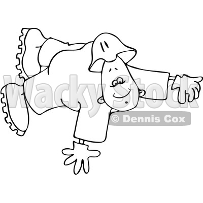 Clipart of a Black and White Cartoon Male Worker Floating or Flying - Royalty Free Vector Illustration © djart #1514500