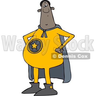 Clipart of a Cartoon Chubby Black Male Super Hero with His Hands on His Hips - Royalty Free Vector Illustration © djart #1514892